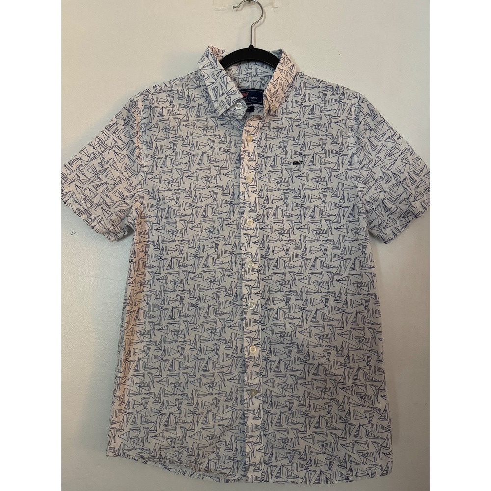Vineyard Vines Boys L 16 Sailboat Print Short Sleeve‎ Button Down Shirt 3W6041